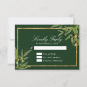 Donkergroen goud botanisch blad vriendelijk antwoo RSVP kaartje (Voorkant)