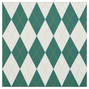 Donkergroen   Goud   White Diamond Argyle Pattern Stof