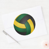 Donkergroen, goudgeel en zwart volleybal ronde sticker (Envelop)