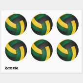 Donkergroen, goudgeel en zwart volleybal ronde sticker (Vel)