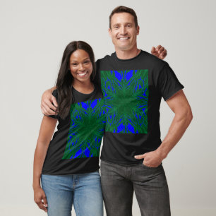 Donkergroen in diepblauwe jasmijn boheemse bloem t-shirt