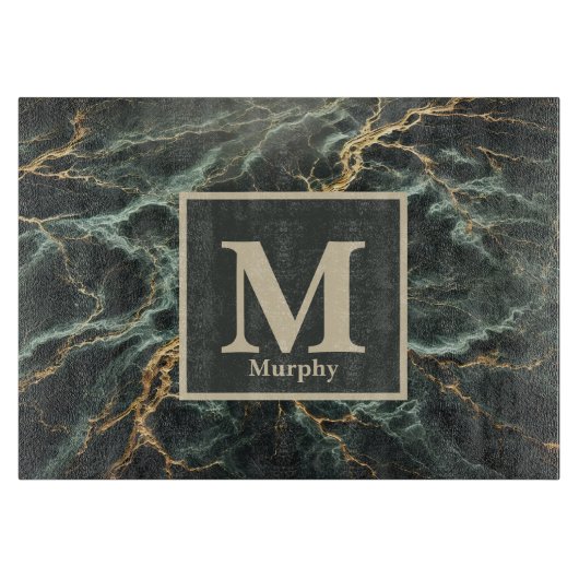 Donkergroen marmer en goudkleurig adermonogram snijplank (Voorkant)