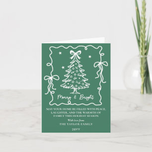Donkergroen Merry & Bright Wit Handgetekende Boom Feestdagen Kaart