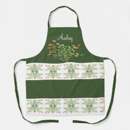 Donkergroen met bloemenontwerp schort