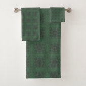 Donkergroen met Geometric Floral Style Pattern Bad Handdoek (Insitu)