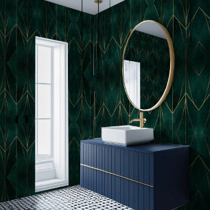 Donkergroen met gouden accenten behang