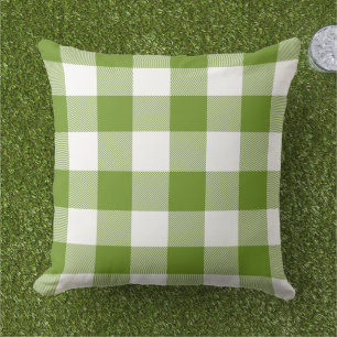 Donkergroen met witte geruite Buffalo Plaid Buitenkussen