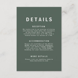 Donkergroen | Minimalistisch Scandi Modern Wedding Informatiekaartje