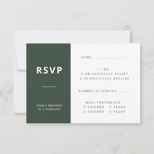 Donkergroen Minimalistisch Scandi Modern Wedding RSVP Kaartje