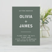 Donkergroen | Minimalistisch Scandi Modern Wedding Save The Date (Staand voorkant)