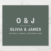 Donkergroen | Minimalistisch Scandi Modern Wedding Sparkling Wijnetiket (Enkel label)