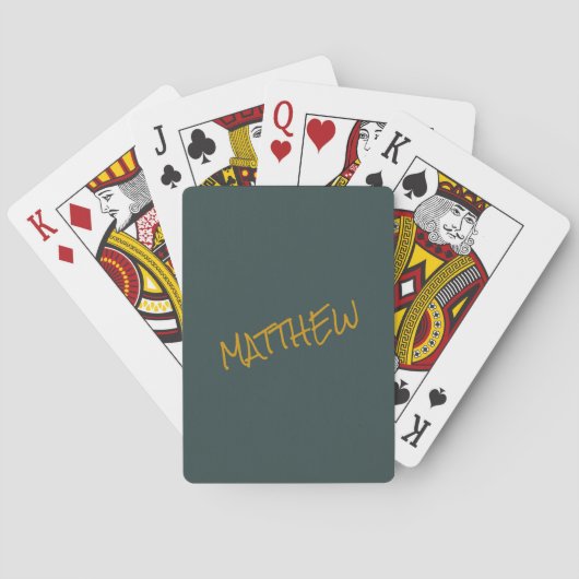 Donkergroen modern gouden belettering script pokerkaarten (Achterkant)