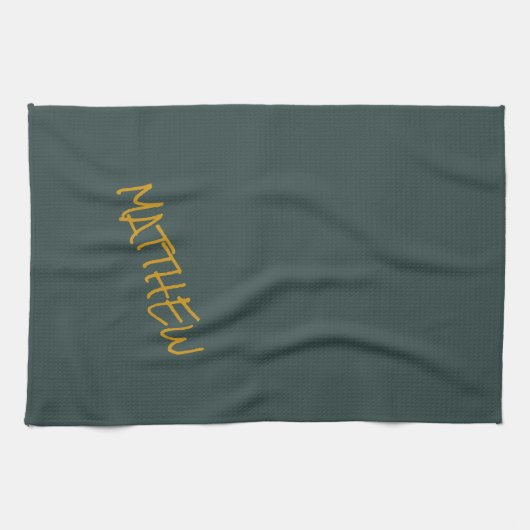 Donkergroen modern gouden belettering script theedoek (Horizontaal)