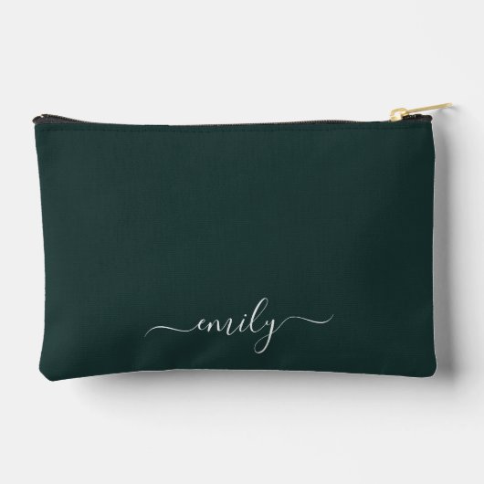Donkergroen Modern Script Monogram Naam Etui (Achterkant)