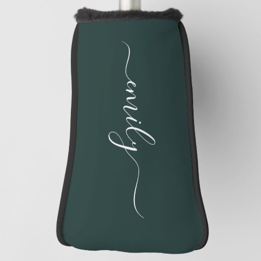 Donkergroen Modern Script Monogram Naam Golfheadcover (Draai 90)