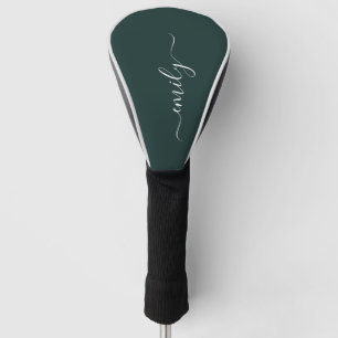 Donkergroen Modern Script Monogram Naam Golfheadcover