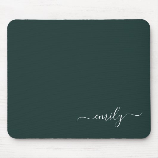 Donkergroen Modern Script Monogram Naam Muismat (Voorkant)