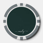 Donkergroen Modern Script Monogram Naam Poker Chips (Voorkant)