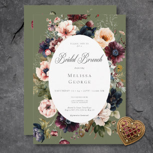 Donkergroen Ovaal Bloemen Lijst Bruids Brunch Kaart