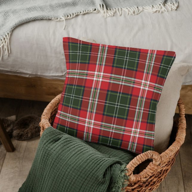 Donkergroen, rood en wit Tartan Plaid Kussen (Creator heeft geüpload)
