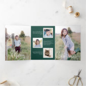 Donkergroen + Script Holiday Foto tri-Fold Kaart (Binnen)