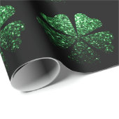 Donkergroen sparkle Shamrock Clover patroon zwart Cadeaupapier (Rol Hoek)
