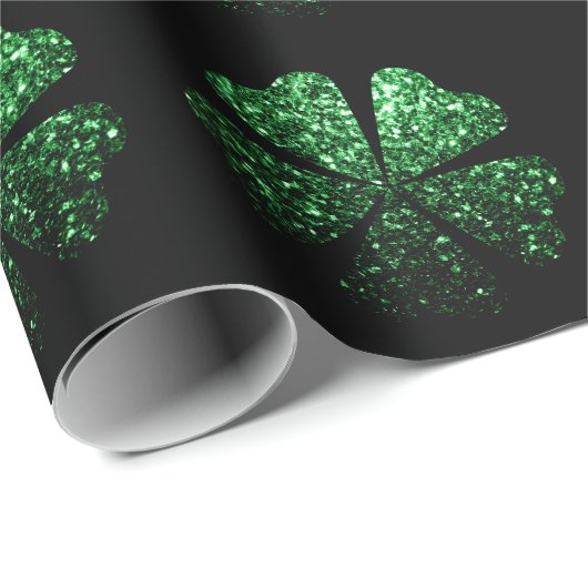 Donkergroen sparkle Shamrock Clover patroon zwart Cadeaupapier (Rol Hoek)
