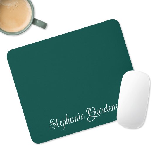 Donkergroen Teal en Witte Kringel Calligrafie Muismat