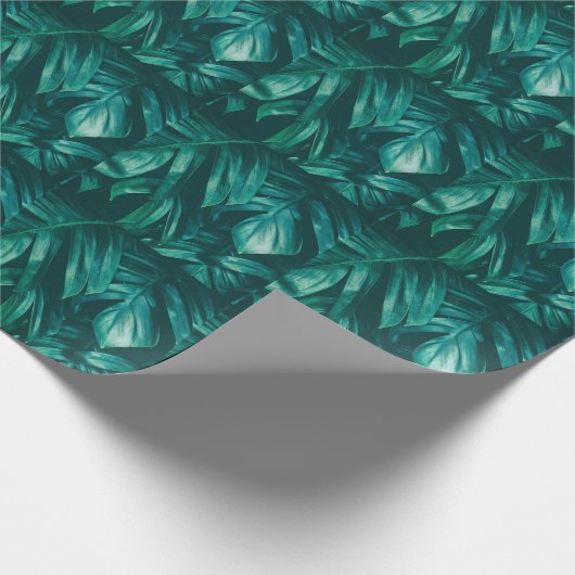 Donkergroen, tropisch oerwouden blad. cadeaupapier (Hoek)