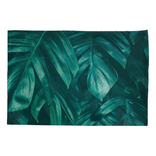Donkergroen, tropisch oerwouden blad. kussensloop (Achterkant)