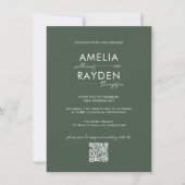 Donkergroen Typografie Script Foto QR Code Bruilof Kaart (Voorkant)