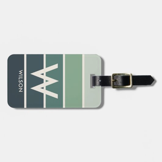 Donkergroen verloop Gestreept Monogram Persoonlijk Bagagelabel (Voorkant horizontaal)