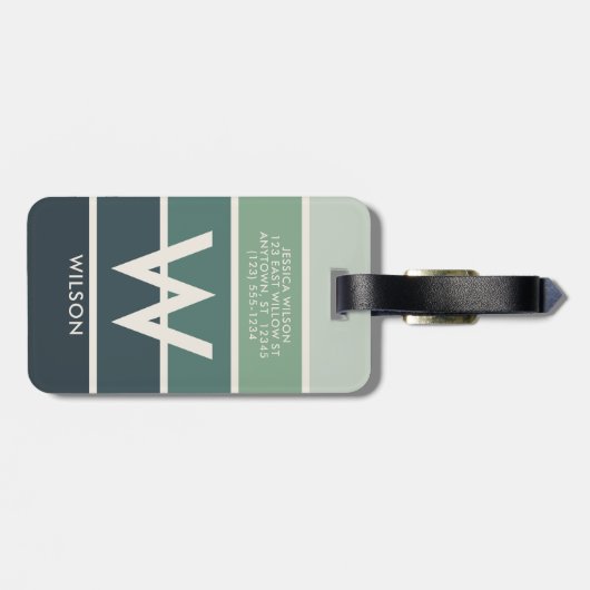 Donkergroen verloop Gestreept Monogram Persoonlijk Bagagelabel (Achterkant horizontaal)