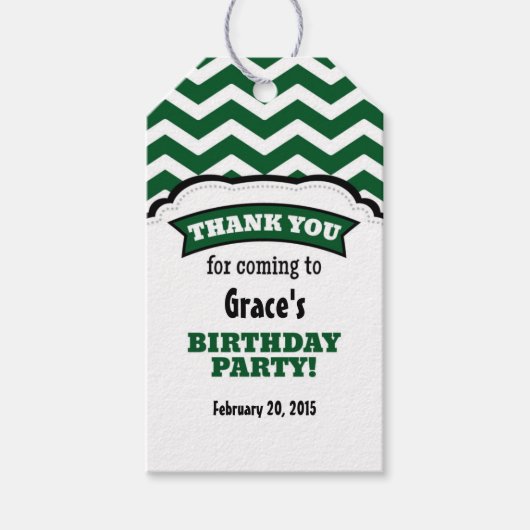 Donkergroen wit Chevron Verjaardag Dank u Labels Cadeaulabel (Voorkant)