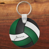 Donkergroen, wit en zwart volleybal sleutelhanger (Voorkant)