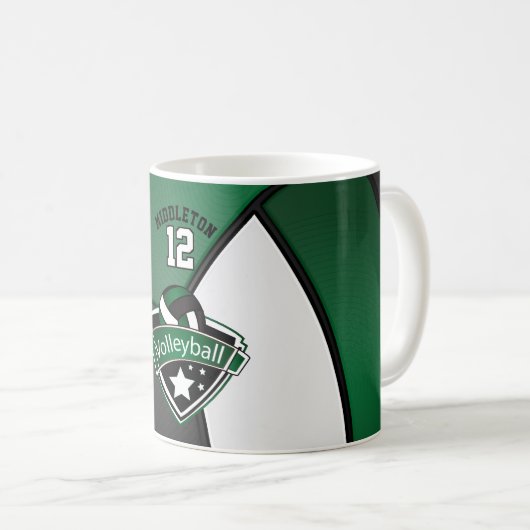 Donkergroen, wit en zwart Volleybalontwerp Koffiemok (Voorkant rechts)