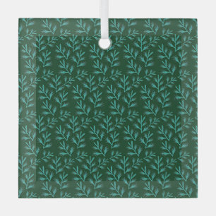 Donkergroene achtergrond met turquoise botanische glas ornament