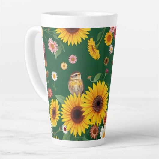 Donkergroene achtergrond Vogels en bloemen Latte Mok (Linkerhoek)