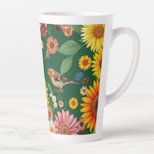 Donkergroene achtergrond Vogels en bloemen Latte Mok (Rechts)