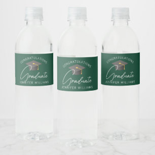 Donkergroene afstudeerfeest waterfles etiket