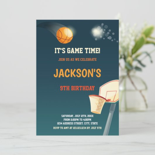 Donkergroene Basketball-uitnodigingen Kaart (Staand voorkant)