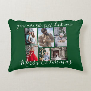 Donkergroene beste pap ooit prettige kerstfoto accent kussen