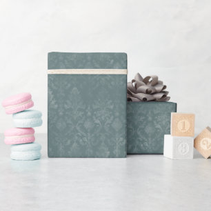 Donkergroene bloemendamask wikkelpapierrol cadeaupapier