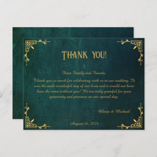 donkergroene bruiloft dank u briefkaart (Voorkant / Achterkant)