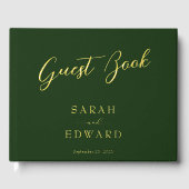 Donkergroene bruiloft Gold Folie Guestbook Gastenboek (Voorkant)
