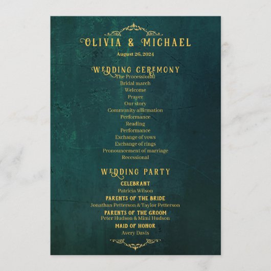  donkergroene bruiloft programma (Voorkant)