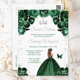 Donkergroene Bruine Haar Prinses Sweet Sixteen Briefkaart