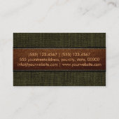 Donkergroene Burlap Linen Rustic Jute Kijk Leder Visitekaartje (Achterkant)