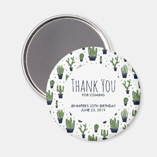 Donkergroene cactus Pattern Rustic Birthday Magneet (Voorkant / Achterkant)