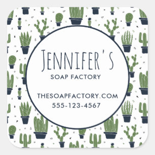 Donkergroene cactus woestijnpatroon Business Vierkante Sticker